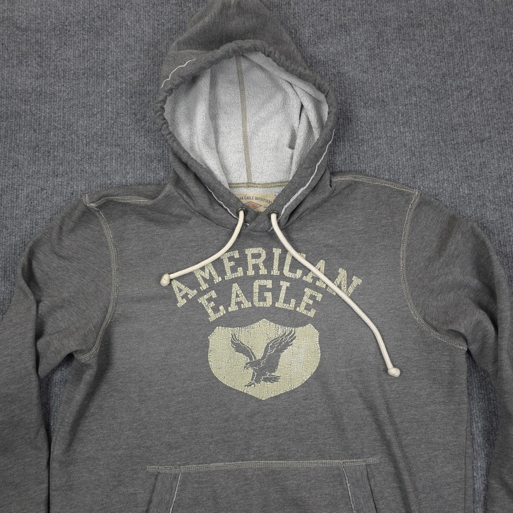 American Eagle Hoodie Mens M Grey Athletic Fleece Pullover Graphic Logo Classic